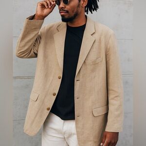 Territory Ahead 44L Silk Linen Blazer Tan Neutral Minimalist Quiet Luxury Jacket